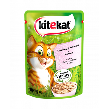  UA KITEKAT™.З лососемв соусі. Повнораціонний консервований корм для дорослих котів.
