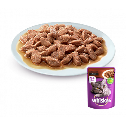 З індичкоюв соусі UA Whiskas® Повнораціонний консервований корм для дорослих котів.