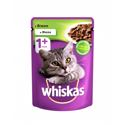 З ягням в желе WHISKAS® Повнораціонний консервований корм для дорослих котів.