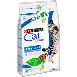 Корм CAT CHOW (Кет Чау) 3в1 зі смаком індички для дорослих котів, 1,5кг
