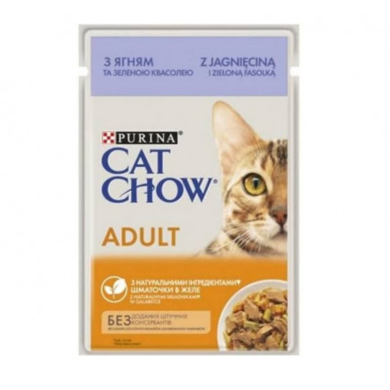 Вологий корм CAT CHOW (Кет Чау) для котів з ягням та зеленою квасолею, 85г