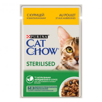 Вологий корм CAT CHOW (Кет Чау) для стерилізованих котів з куркою та баклажанами, 85г