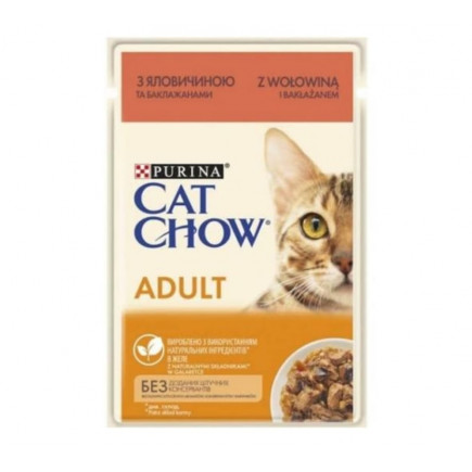 Вологий корм CAT CHOW (Кет Чау) для котів з яловичиною та баклажанами, 85г